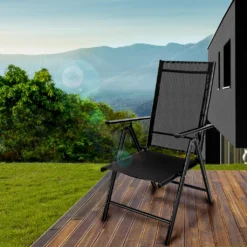 Tillvex Gartenstuhl Schwarz Klappbar Aus Aluminium | Hochlehner Mit Armlehnen | Klappstuhl Verstellbar | Klappsessel Balkon Garten Terrasse -Deutschland Garten Zier Verkaufs-Shop 5652199fbfff088e20325472a2684b42