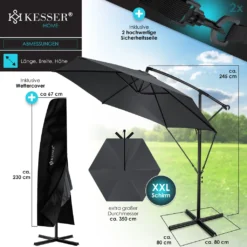KESSER® Alu Ampelschirm Sonnenschirm + Abdeckung Ø300 Cm / Ø350 Cm Mit Kurbelvorrichtung Kurbelschirm Mit Ständer UV-Schutz Aluminium Wasserabweisende Bespannung - Schirm Gartenschirm Marktschirm, Farbe:Anthrazit, Varianten:350cm -Deutschland Garten Zier Verkaufs-Shop 56c6b144a067ece76161bc54ad765d5d