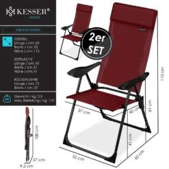 KESSER® 2er Set Gartenstuhl Hochlehner Alu Klappstuhl 7-Fach Verstellbar Mit Armlehnen Atmungsaktiv Klappbar Campingstuhl Balkonstuhl Klappsessel Garten Terrasse, Farbe:Bordeaux -Deutschland Garten Zier Verkaufs-Shop 589f3b95a39747857cf94ac482f6a0d4