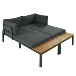 Merax Gartenmöbelset 4-teilig Loungeset Loungegruppe Aus Akazienholz Und Stahlrahmen, Balkonmöbel Set Mit Tisch Und Kissen, 250*172*67cm -Deutschland Garten Zier Verkaufs-Shop 58aeddbc5e3a8cbb882067ea794eae27