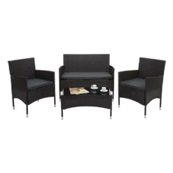 Poly-Rattan Garnitur HWC-F55, Balkon-/Garten-/Lounge-Set Sofa Sitzgruppe Braun, Kissen Dunkelgrau