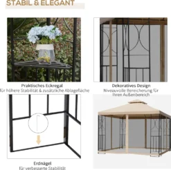 Outsunny Gartenpavillon Pavillon Festzelt Partyzelt Wetterfest Zelt Mit 4 Ablagen Metall + Polyester Beige 3 X 3 M -Deutschland Garten Zier Verkaufs-Shop 599adfa74769de86c5460fccd23305ab