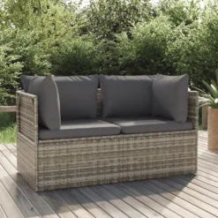 VidaXL Gartensofa 2-Sitzer Mit Kissen Grau Poly Rattan