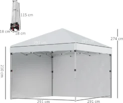 Outsunny Faltpavillon 2,97 X 2,97 M, Pavillon Mit Seitenwänden, Campingzelt Mit UV-Schutz, Partyzelt Mit Sandsack, Gartenpavillon, Pop-Up-Zelt Für Terrasse, Stahl, Hellgrau -Deutschland Garten Zier Verkaufs-Shop 5a6bf9b062ae7899b8f34fdcdafc687d