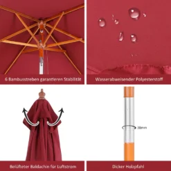 Outsunny Sonnenschirm, Knickbarer Gartenschirm, Strandschirm, 3-stufig Einstellbar, Holz+Polyester, Weinrot, 200 X 150 X 230 Cm -Deutschland Garten Zier Verkaufs-Shop 5b59f9fd2344e2b8b157061b3704aaee