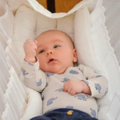 DuneDesign Babyhängematte Baby-Feder-Wiege Mit Spreizstab Befestigungsset | 100% Baumwolle Naturstoff | Kinderhängematte Hängewiege | Babyschaukel In Weiß | Balstbarkeit Max. 15KG -Deutschland Garten Zier Verkaufs-Shop 5befd253a776b13ec3b586102ae727c9