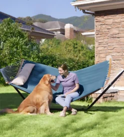 Songmics Hängematte Für 2 Personen, Gepolstert, Outdoor Hängematte Mit Trennbaren Bambusstangen, Camping-Hängematte Mit Kissen, 200 X 140 Cm, Max. 225 Kg Belastbar, Blau-beige -Deutschland Garten Zier Verkaufs-Shop 5c4462d480e66ac3c9cee26ebb6f3ba3