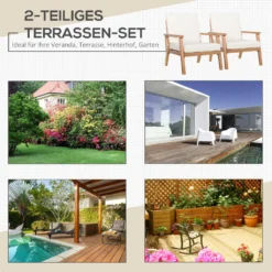 Outsunny 2er-Set Gartenstühle Mit Kissen Gartensessel Set Gartenstuhl Aus Pappelholz Gartenmöbel Holzstuhl Balkonstuhl Terrassenstuhl Braun+Beige 66 X 77,5 X 74,5 Cm -Deutschland Garten Zier Verkaufs-Shop 5c4b3b516305fbd2a3f7897d3aafc9ce