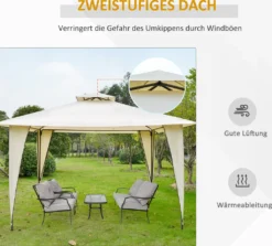Outsunny Pavillon Partyzelt Mit Doppeldach 3,45x3,45x2,68m Festzelt Gartenlaube Stahl Polyester Beige -Deutschland Garten Zier Verkaufs-Shop 5ce9f94cb501b2d8334adc916887682d