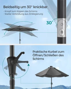 SONGMICS Sonnenschirm 300 Cm Mit LED-Solar-Beleuchtung, 32 LED-Lämpchen, UV-Schutz UPF 50+, Beidseitig Um 30° Knickbar, Ohne Ständer, Grau GPU33GY -Deutschland Garten Zier Verkaufs-Shop 5dca23d3d7df45e79680d55e2bc4fdf4