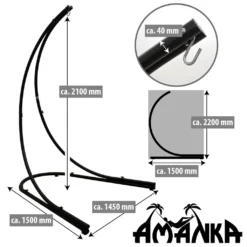 Hängestuhlgestell 210cm | Hängesessel-Stand Ständer Aus Stahl In Schwarz | Belastbarkeit Max. 150KG | Perfekt Für XXL Mehrpersonen-Hängestühle Hängesessel Hängesitz | Freistehendes Metallgestell | Innen- Und Außenbereich -Deutschland Garten Zier Verkaufs-Shop 5ef00175536ce0929631b2c419b918ea