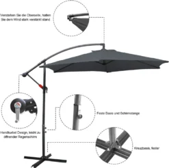 EINFEBEN 3.5m Sonnenschirm Ampelschirm Balkonschirm Marktschirm UV40+ Gartenschirm,Grau -Deutschland Garten Zier Verkaufs-Shop 5f84a5fa650937c336eed1ad03d795c2