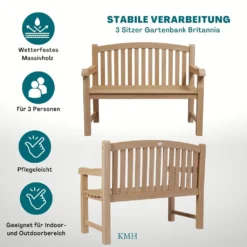 KMH® TEAK 3-sitzer Bank *Britannia* -Deutschland Garten Zier Verkaufs-Shop 5fe9ec69a80364ded17b1787d3321871