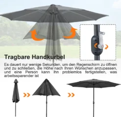 Wolketon 3m-3.5m Sonnenschirm Marktschirm Mit Handkurbel UV40+ Outdoor-Schirm Terrassen Gartenschirm,Grau,3.5m -Deutschland Garten Zier Verkaufs-Shop 6034a8ea83c04894fafd5e0ab2242066