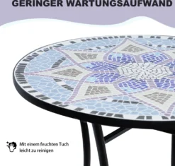 Outsunny Gartentisch Mosaiktisch Balkontisch Beistelltisch Seviertisch Rund Stahl + Keramik Blau + Weiß Ø60 X H71 Cm -Deutschland Garten Zier Verkaufs-Shop 60b47f95089142aedf55af487f3275fa