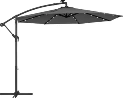 SONGMICS Sonnenschirm Mit LED-Solar-Beleuchtung, Ø 300 Cm, 32 LED-Lämpchen, Mit Ständer, Sonnenschutz UPF 50+, Mit Kurbel, Grau GPU118G01 -Deutschland Garten Zier Verkaufs-Shop 60d21f2b7384f2eb4dd397ae13e78c34