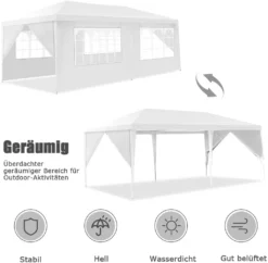 COSTWAY 3x6m Gartenpavillon UV-Schutz, Partyzelt Mit 4 Abnehmbaren Seitenwänden, Faltbar, Inkl. Tragetasche -Deutschland Garten Zier Verkaufs-Shop 6119174a7ecca0c09f26af07fd7ed513