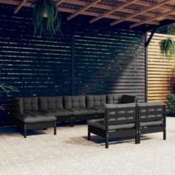 VidaXL 9-tlg. Garten-Lounge-Set Mit Kissen Schwarz Kiefernholz
