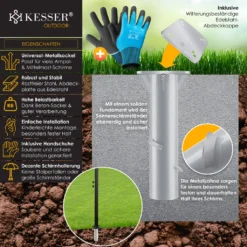 KESSER® Metall Universal Bodenplatte Sonnenschirmständer Für Sonnenschirm - Ampelschirm - Kurbelschirm | Bodenanker, Inkl. Handschuhe | 16 X 16 Cm, , Farbe:Silber -Deutschland Garten Zier Verkaufs-Shop 625ac0bef11fb12400b93bf351fccb7d