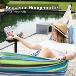 VITA5 Hängematte Mit Gestell Outdoor - Hängematte 2 Personen Für Garten & Balkon - Doppelhängematte Mit Getränkehalter- Tragbare Hängematte 200kg Belastbarkeit (Grün/Blau Cupholder) -Deutschland Garten Zier Verkaufs-Shop 633a940e1fdb648e2244cf8dccd74f71