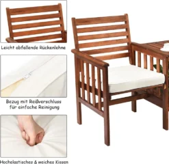 COSTWAY Gartenbank Holz Mit Doppelsitz Und Beistelltisch, Holzbank Bis 350kg Sitzbank Inkl. Kissen & Schirmloch, Terrassenbank Für Balkon, Garten, Veranda -Deutschland Garten Zier Verkaufs-Shop 63d28e5ca54d3a1c75160ffb796e4f15