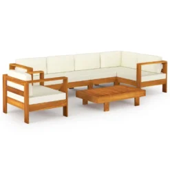 VidaXL 7-tlg. Garten-Lounge-Set Mit Creme Auflagen Massivholz Akazie