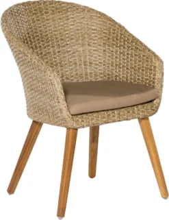 Merxx Sessel "Arrone" 2er Set - Aluminiumgestell Mit Kunststoffgeflecht Schilf/natur Und Akazie, Inkl. Kissen