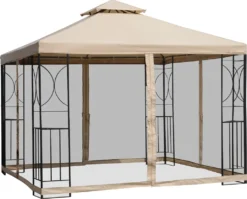 Outsunny Gartenpavillon Pavillon Festzelt Partyzelt Wetterfest Zelt Mit 4 Ablagen Metall + Polyester Beige 3 X 3 M -Deutschland Garten Zier Verkaufs-Shop 677c2900bc34d45e6a55ae636304242a