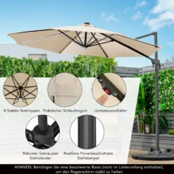 COSTWAY Ø300cm LED Ampelschirm Sonnenschirm, Gartenschirm Mit 28 Solarlichtern & Nabenleuchte, Strandschirm Terrassenschirm Neigbar, Beleuchteter Schirm Für Cafés, Pools, Gärten -Deutschland Garten Zier Verkaufs-Shop 67aaaffe9ce53cbeeb2ca063789f4823