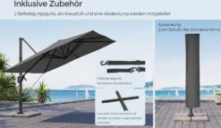SONGMICS Sonnenschirm 290 X 290 Cm, UV-Schutz UPF 50+, Um 360° Drehbar, Mit Ständer, Befestigungsgurten Und Abdeckung, Rauchgrau GPU039G01 -Deutschland Garten Zier Verkaufs-Shop 6930c33f1dc536268f99be66d2c0e7c4