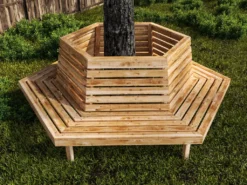 Sechseck Baumbank XXL Lärchenholz Unbehandelt Innendurchmesser 119cm