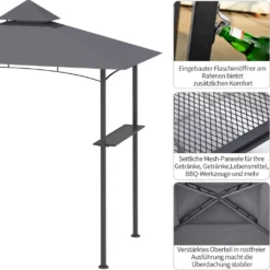 Outsunny Grillpavillon Gartenzelt Grill Pavillon Balkonpavillon Flammhemmendes Doppeldach Grau 245 X 148 X 252 Cm -Deutschland Garten Zier Verkaufs-Shop 6ad077fc63375c18698215935fc8e135