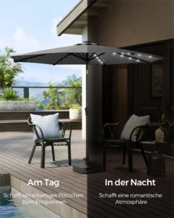 SONGMICS Sonnenschirm 300 Cm Mit LED-Solar-Beleuchtung, 32 LED-Lämpchen, UV-Schutz UPF 50+, Beidseitig Um 30° Knickbar, Ohne Ständer, Grau GPU33GY -Deutschland Garten Zier Verkaufs-Shop 6b004134d934c86560c006fa22b073f1