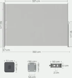 SONGMICS Seitenmarkise,Markise,160 X 350 Cm, Ausziehbar, Aus 220 G/m² Polyester, Sichtschutz, Sonnenschutz, Blickdicht, Seitenrollo, Für Balkon, Terrasse, Garten, Hellgrau ASG565G03 -Deutschland Garten Zier Verkaufs-Shop 6b17bc859c2ffab8bd8924d9b0f17da5