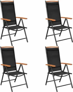 VidaXL Gartenstühle Klappbar 4 Stk. Aluminium Und Textilene Schwarz