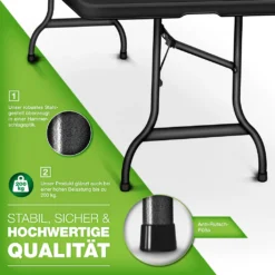 Tillvex Gartentisch 180x75cm Schwarz Klappbar Kunststoff | Buffettisch Mit Tragegriff | Klapptisch Für Garten Terrasse Und Balkon | Campingtisch 6 Personen -Deutschland Garten Zier Verkaufs-Shop 6ed6ddc737af6603703696b521387839