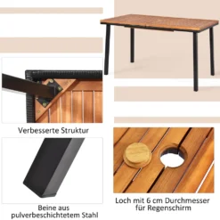 COSTWAY Gartentisch Esstisch Mit Schirmloch, Terrassentisch Akazienholz, Holztisch Rechteckig Metallrahmen Für 6-8 Personen 140x75x76cm -Deutschland Garten Zier Verkaufs-Shop 6ed815755eb227d4e2e6d2647c83b9c5