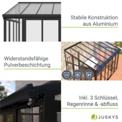 Juskys Wintergarten 12,5 M² - Mit Kristallklaren Wänden, Doppel-Schiebetüren & UV-Schutz – Wasserdicht & Winterfeste Überdachung Aus Aluminium - Grau -Deutschland Garten Zier Verkaufs-Shop 6f1d0b3f5721e5a63e9d0e62f2e635b5