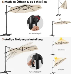 COSTWAY Ø300cm LED Ampelschirm Sonnenschirm, Gartenschirm Mit 28 Solarlichtern & Nabenleuchte, Strandschirm Terrassenschirm Neigbar, Beleuchteter Schirm Für Cafés, Pools, Gärten -Deutschland Garten Zier Verkaufs-Shop 6f2431aecc780225e2ff9ac066dcf567