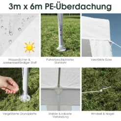 COSTWAY 6x3m Gartenpavillon Partyzelt, Gartenzelt Pavillon Inkl. Tragetasche Für Partys, Aktivitäten & Camping -Deutschland Garten Zier Verkaufs-Shop 6f4ffadecb0343877c87072ba7847a43