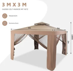 COSTWAY Gartenpavillon Partyzelt Mit 4 Seitenwänden Reißverschluss Und Moskitonetz 300x300x265cm Kaffee -Deutschland Garten Zier Verkaufs-Shop 6fe19655efd8c7790ef4e10211027ac0