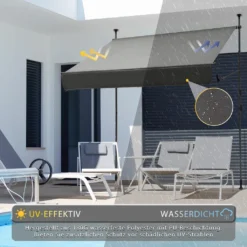 Grandekor Klemmmarkise Markise Balkon Ohne Bohren Faltbar, 200cm X (125+25cm) Anthrazit, Mit Verlängerten Seitenstangen, UV-beständig Balkonmarkise Höhenverstellbar, Wasserdicht -Deutschland Garten Zier Verkaufs-Shop 6ff97d2213a1a4922c865403546f8005
