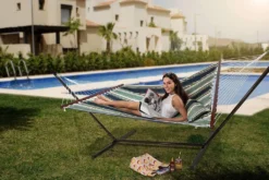 VITA5 Hängematte Outdoor - Hängematte Mit Gestell Für Den Garten, Pool & Balkon - Großzügige Hängematte 2 Personen - Doppelhängematte Mit Ständer - 200kg Belastbarkeit (Dunkergrün/Blau) -Deutschland Garten Zier Verkaufs-Shop 70cd2b525e49c1fe4079c58d776a30db