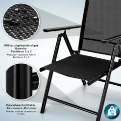 Tillvex Gartenstuhl Schwarz Klappbar Aus Aluminium | Hochlehner Mit Armlehnen | Klappstuhl Verstellbar | Klappsessel Balkon Garten Terrasse -Deutschland Garten Zier Verkaufs-Shop 71b6f568befef144e218257b8d13565e