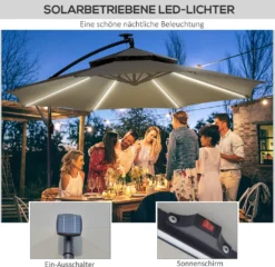 HOMCOM Outsunny Ampelschirm Ø295 Cm LED Solar Sonnenschirm Wasserabweisend Alu Hellgrau -Deutschland Garten Zier Verkaufs-Shop 7393dfc06d8edf7496a35832b549ba63