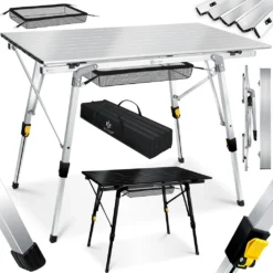 KESSER® Campingtisch Faltbar Klapptisch Camping Tisch Mit Aluminiumrahmen Aufrollbare Tischplatte Falttisch Klappbar Mit Höhenverstellung Inkl. Tragetasche Mit Trageband 90 X 53cm - Bis 30 Kg, Farbe:Silber (120 X 70cm) -Deutschland Garten Zier Verkaufs-Shop 739fbbed9f7e712e1a5ef3cb45312fe1