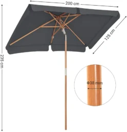 SONGMICS 200 × 125 Cm Holz-Sonnenschirm, Marktschirm, UV-Schutz UPF 50+, Gartenschirm, Terrassenschirm, Sonnenschutz, Ohne Ständer Grau GPU26GY -Deutschland Garten Zier Verkaufs-Shop 73aa37bc79831545d9fe1c9ad516d0bf