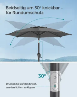 SONGMICS Sonnenschirm 210 Cm, UPF 50+, Beidseitig Um 30° Knickbar, Sonnenschutz, Mit Kurbel Zum Öffnen/Schließen, Grau GPU202G01 -Deutschland Garten Zier Verkaufs-Shop 73ee89eb578909134bcb536573fc8b18