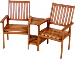 Doppelsessel EDISON Gartenstuhl Sonnenschirmvorrichtung Tisch Stuhl 2-sitzer Eukalyptus