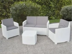 Gartenset "j" Mit Kissen, 1 Sofa + 2 Sessel (mit Armlehnen) + 1 Outdoor-Container-Tisch, Italy, Weiß
